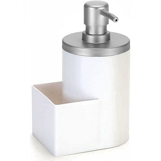 Dispenser 600ml Para Detergente E Bucha Branco Com Cromo Fosco